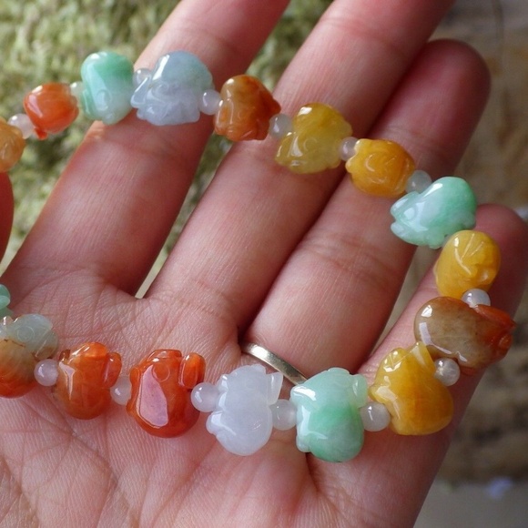 Certified 3 Color Natural A JADE Jadeite Pig Boar Beads Bangle Bracelet 发财猪手链 - Picture 2 of 8